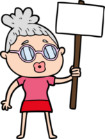 dessin animé manifestant femme portant des lunettes png