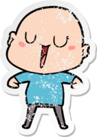 distressed sticker of a happy cartoon bald man png