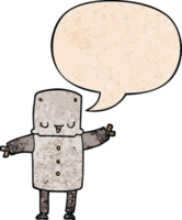 cartoon robot with speech bubble in retro texture style png
