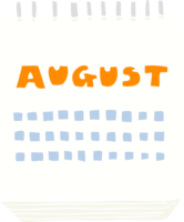 flat color illustration of calendar showing month of august png