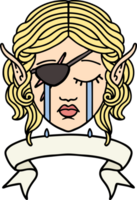 visage de personnage voyou elfe pleurant de style tatouage rétro avec bannière png