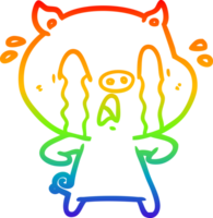 arco iris degradado línea dibujo de un llorando cerdo dibujos animados png