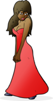 caricatura, bastante, mujer, en, vestido png