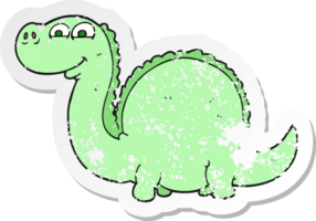 retro distressed sticker of a cartoon dinosaur png