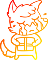 warm gradient line drawing of a crying fox cartoon with parcel png