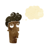 cartoon bored man's face with thought bubble png