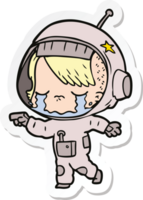 pegatina de una niña astronauta llorando de dibujos animados png