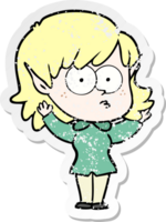 distressed sticker of a cartoon elf girl staring png