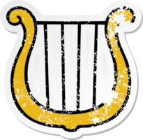 verontruste sticker van een schattige cartoon gouden harp png