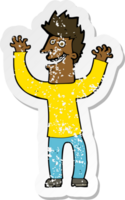 retro distressed sticker of a cartoon excited man png