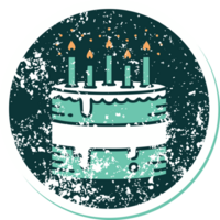 iconic distressed sticker tattoo style image of a birthday cake png