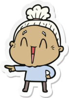 sticker of a cartoon happy old lady png