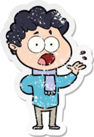 distressed sticker of a cartoon man gasping in surprise png