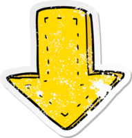 distressed sticker of a cartoon pointing arrow png