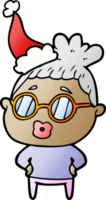 hand drawn gradient cartoon of a librarian woman wearing spectacles wearing santa hat png