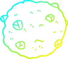 cold gradient line drawing of a cartoon chocolate chip cookie png