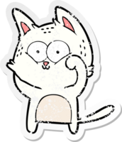 distressed sticker of a cartoon cat being cute png