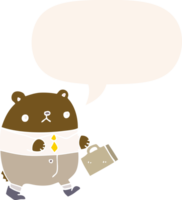 cartoon bear in work clothes with speech bubble in retro style png