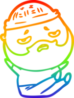 rainbow gradient line drawing of a cartoon worried man with beard png