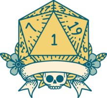 estilo de tatuaje retro natural uno d20 tirada de dados png