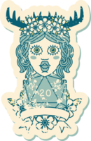 Retro Tattoo Style human druid with natural 20 dice roll png