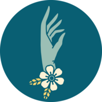 iconic tattoo style image of a hand and flower png