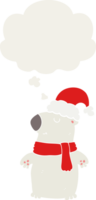 cute cartoon christmas bear with thought bubble in retro style png