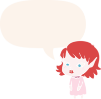 cartoon elf girl with pointy ears with speech bubble in retro style png