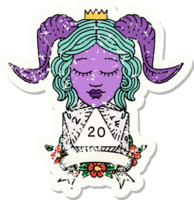 retro tatoeëren stijl tiefling met natuurlijk 20 d20 rollen png