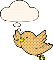 cartoon bird with thought bubble in comic book style png