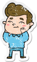 distressed sticker of a happy cartoon man png