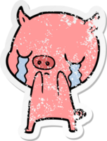 distressed sticker of a cartoon pig crying png