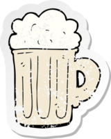 retro distressed sticker of a cartoon pint of beer png