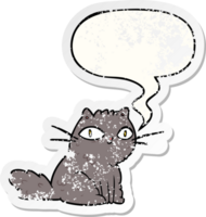 desenho animado gato olhando certo às você com discurso bolha angustiado angustiado velho adesivo png