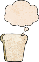 cartoon slice of bread with thought bubble in grunge texture style png