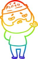 rainbow gradient line drawing of a cartoon worried man with beard png