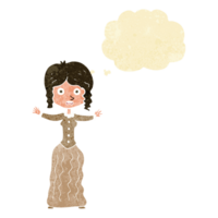 cartoon worried victorian woman with thought bubble png