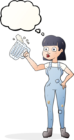 mano disegnato pensato bolla cartone animato donna con birra png