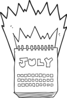 hand drawn black and white cartoon calendar showing month of July png