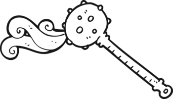 hand drawn black and white cartoon medieval mace png