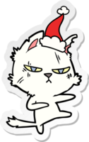 difícil mão desenhado adesivo desenho animado do uma gato vestindo santa chapéu png