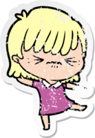 distressed sticker of a annoyed cartoon girl png