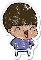 distressed sticker of a happy cartoon boy png