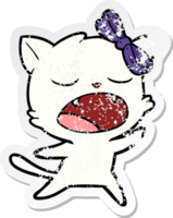 distressed sticker of a cartoon singing cat png