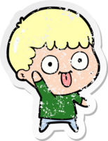 distressed sticker of a cartoon dumb kid png