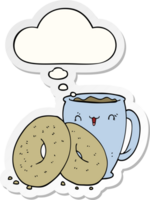 cartoon coffee and donuts with thought bubble as a printed sticker png