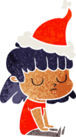 hand drawn retro cartoon of a indifferent woman wearing santa hat png