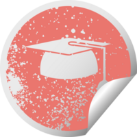 distressed circular peeling sticker symbol of a graduation hat png