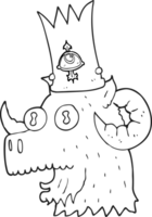 mano disegnato nero e bianca cartone animato montone testa con magico corona png