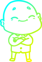 cold gradient line drawing of a cartoon happy bald man png